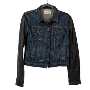 RAG & BONE Sheffield blue Denim and black Leather Jacket womens size S biker